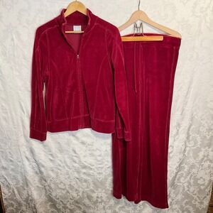 IZOD Movement Women's Velour Tracksuit Full Zip Jacket Pant Red M Pants L Jacket